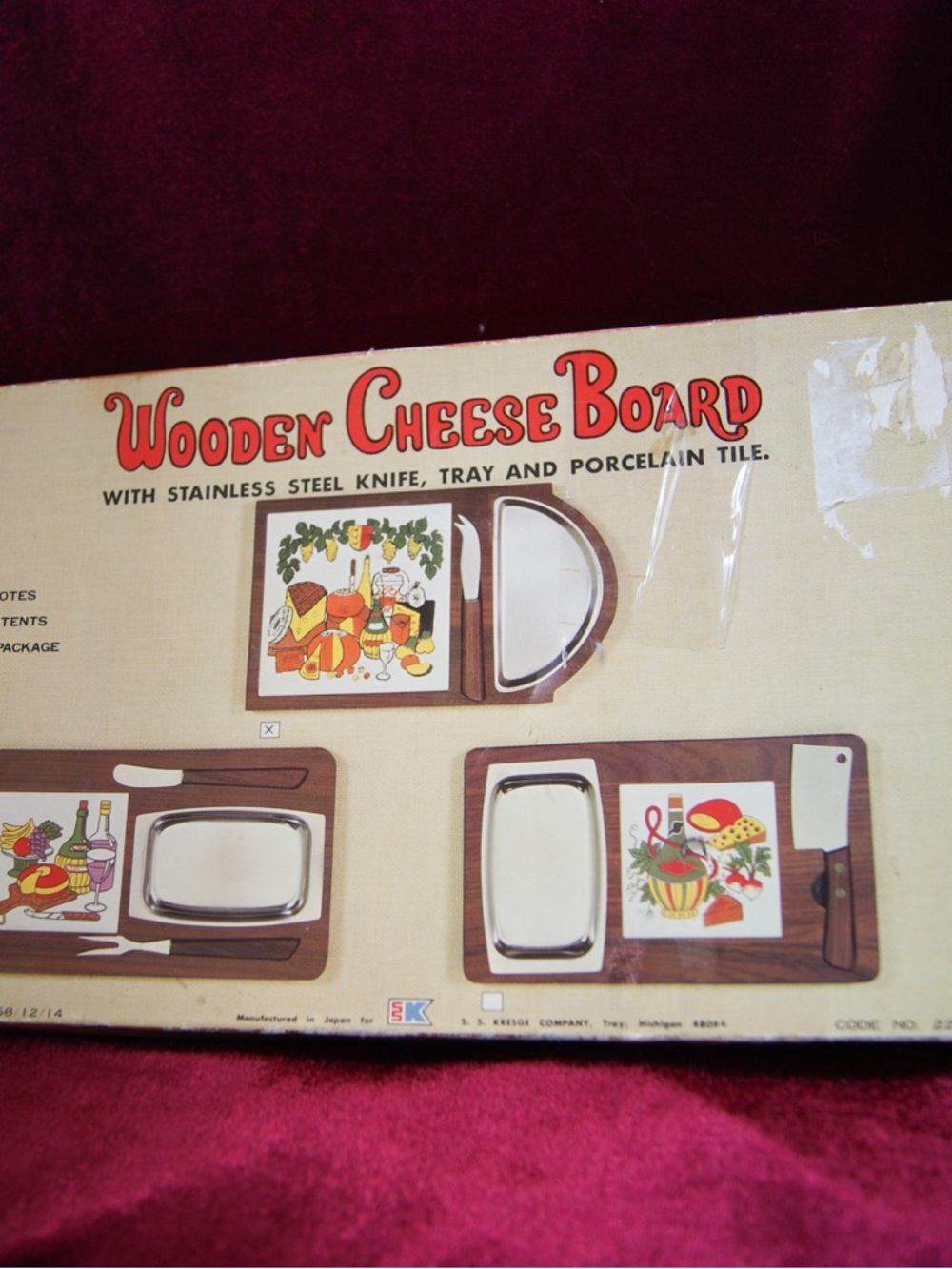 VINTAGE mid century modern Cheese Board with Porcelain Tile and Stainless Tray